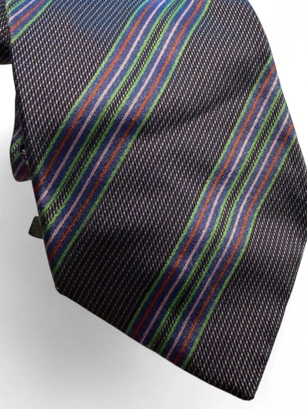 Etro Silk Tie Blue Green Orange White Diagonal Stripes